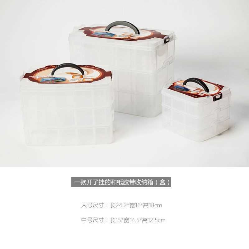 喵呜 三层透明塑料手帐和纸胶带收纳盒文具手账周边手提整理箱