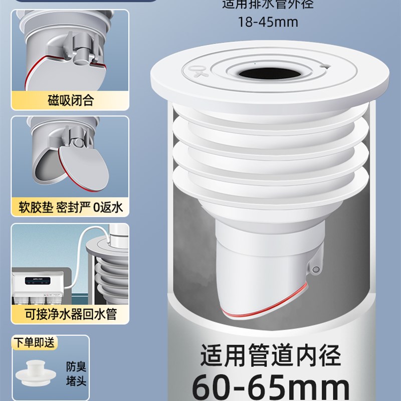下水管道防返臭神器厨房洗u菜盆止逆阀密封塞圈地漏堵口排水管配