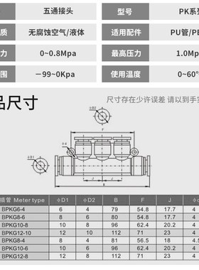 白色镀镍塑料气动五通快速接头BPK APK4/APK6/APK8/APK10/APK12
