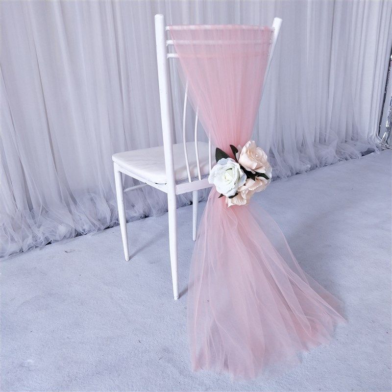 新款婚庆椅背纱婚礼椅子装饰纱竹节椅蝴蝶结高密欧根纱纱装饰帷幔