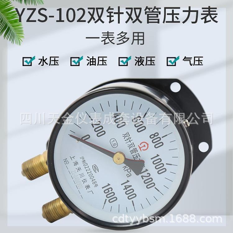 上海双针双管压力表YZS-102铁路船舶1000/1200KPa高静压力计