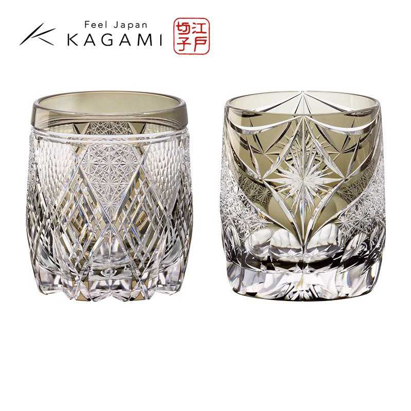 现货KAGAMI江户切子传统工匠根本达也闪光冷酒杯水晶玻璃威士忌杯
