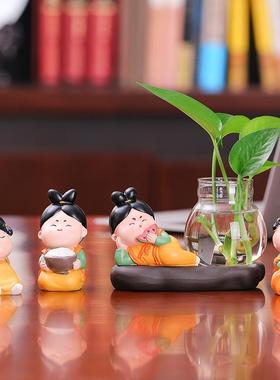 创意可爱唐朝仕女水培摆件家居客厅简约装饰品酒柜办公桌面上摆设