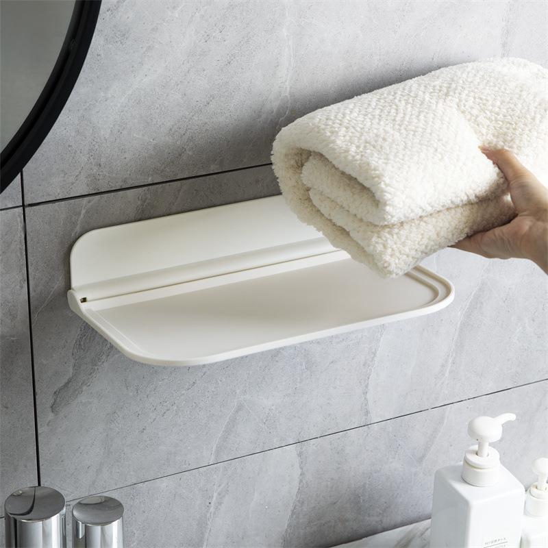 家用浴室卫生间免打孔架子壁挂式置物架洗澡间毛巾杂物折叠收纳架