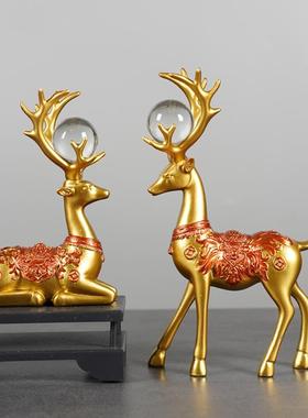 现代简约招财鹿摆件玄关书房办公室装饰品对鹿家居树脂工艺品