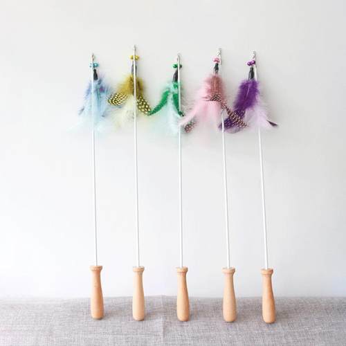 逗猫棒两节伸缩杆毛绒羽毛铃铛加长杆猫咪互动玩具钓猫棒替换头