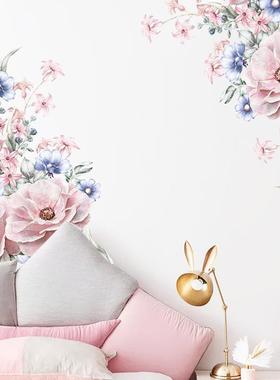 梵汐新款粉蓝色花卉客厅卧室玄关墙面美化装饰墙贴可移除 FX-C131