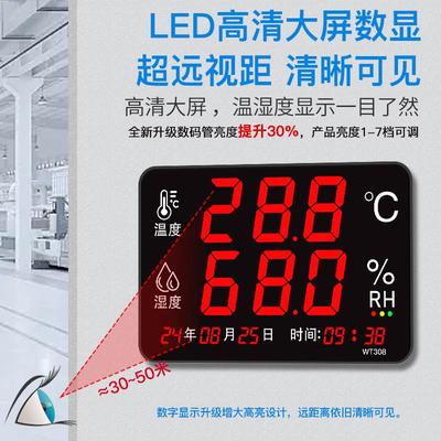 兴智连温湿度计工业级高精度大屏幕仓库工厂房带探头报警显示仪器