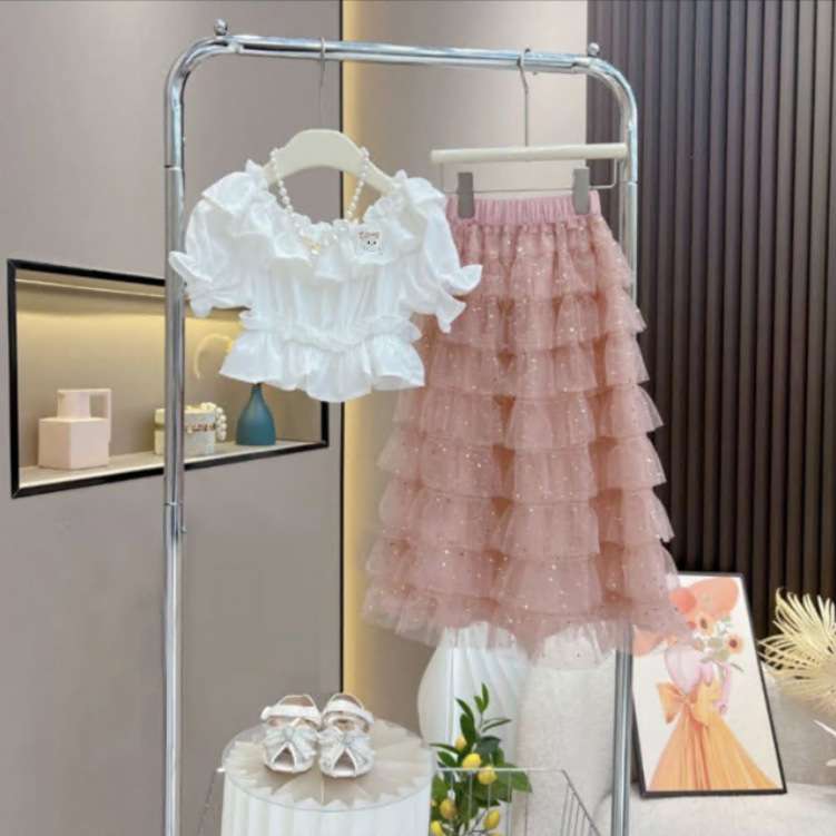 女童蛋糕裙夏季套装2024新款洋气时髦公主裙中大童夏季中裙子