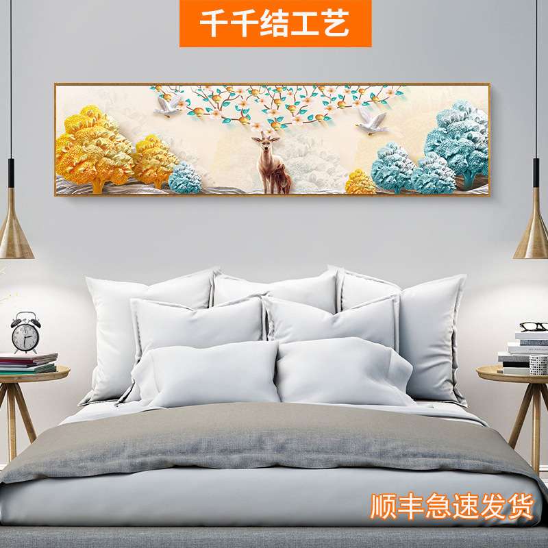 北欧风格装饰画麋鹿现代简约沙发背景墙挂画宾馆酒店壁画卧室横幅图片
