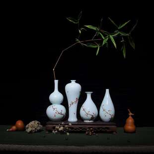 小鳥纏枝蓮花插花瓶陳設(shè)手繪陶瓷工藝品梅瓶玉壺春水滴擺件多肉盆