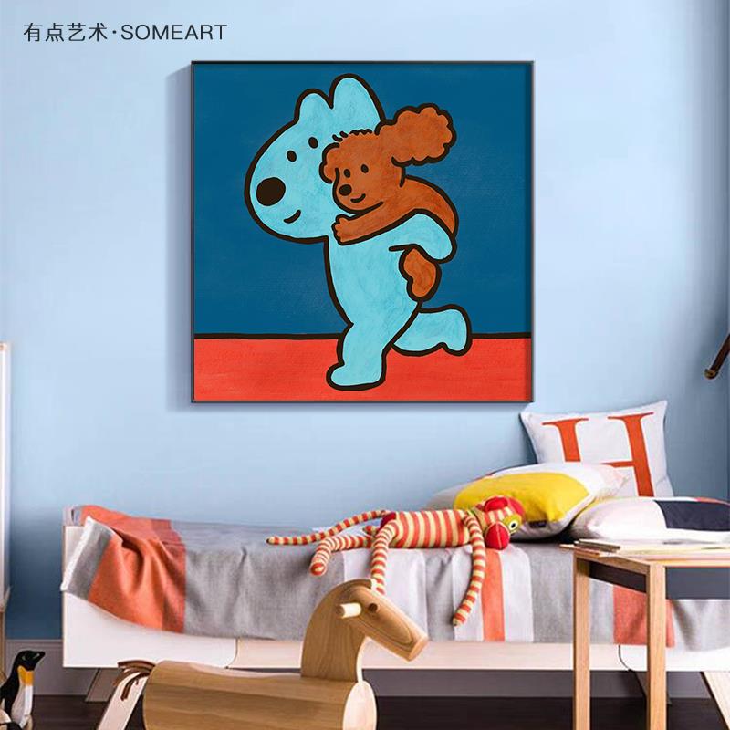 可爱温馨儿童房装饰画现代简约客厅正方形挂画小清新卧室床头壁画图片