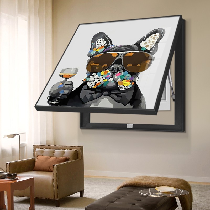 宠物狗电表箱装饰画免打孔搞笑卡通动物弱电源配电箱遮挡画可定制图片
