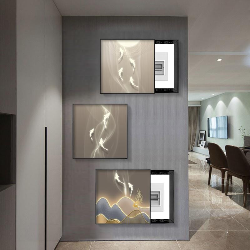 电表箱强遮挡盒装饰画 画总三联玄关挂画 画图九鱼配电电闸组合开图片