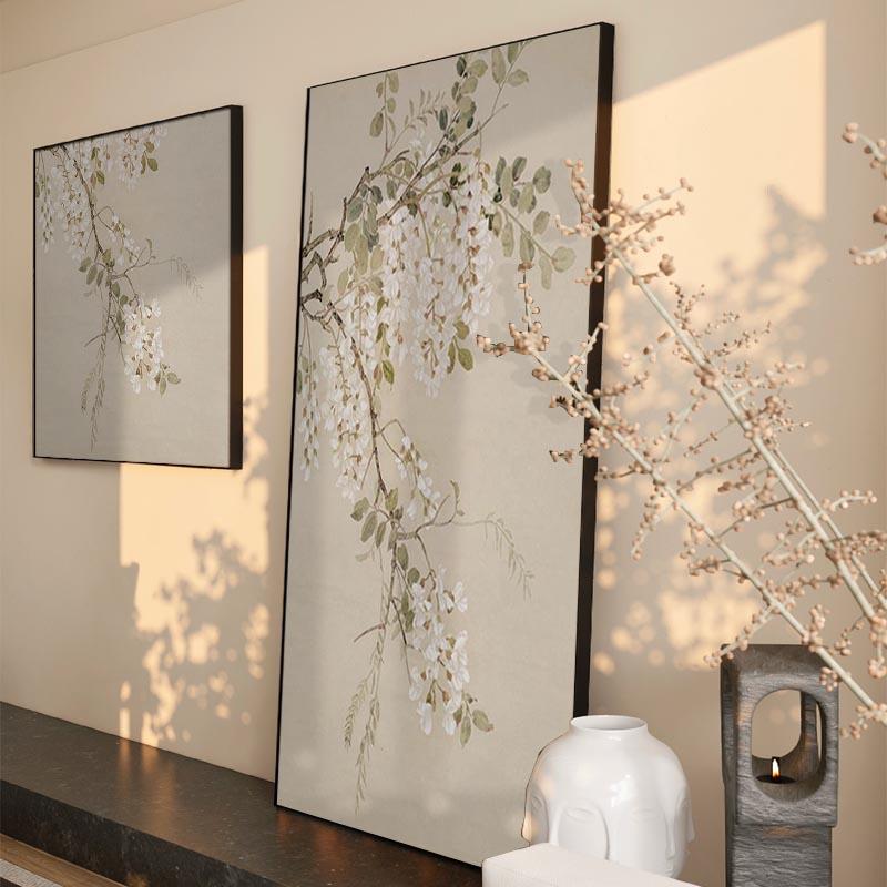 宋氏美学中古风挂画新中式沙发背景客厅落地画茶室玄关装饰画桃花