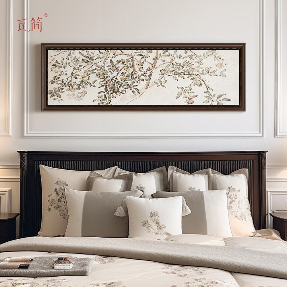 美式装饰画复古轻奢挂画高端卧室床头风格主卧法式树叶莫奈横幅图片