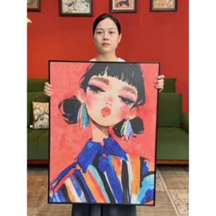 现代民族风格 饰画6080 抽象女孩砂岩高端客厅沙发背景墙挂画G082装