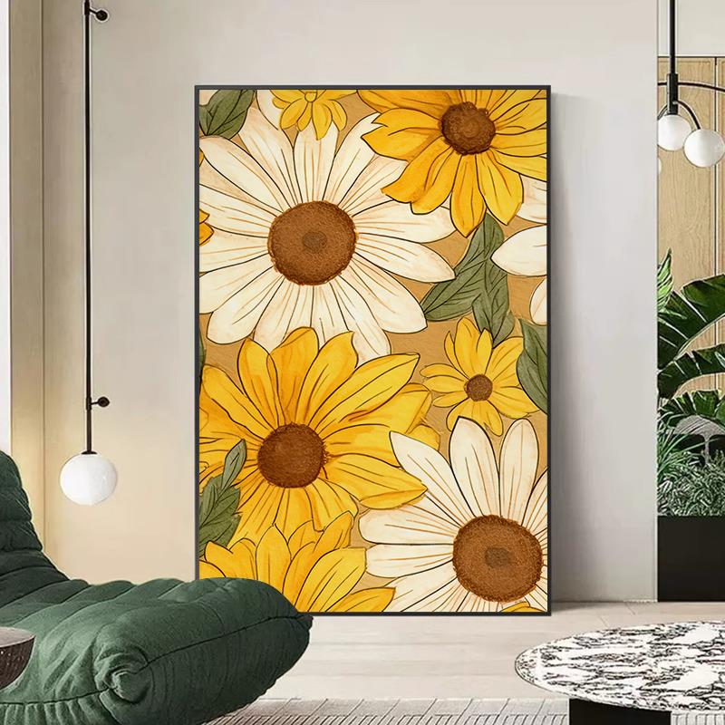北欧奶油风向日葵装饰画玄关背景墙花卉挂画轻奢现代客厅高档壁画图片