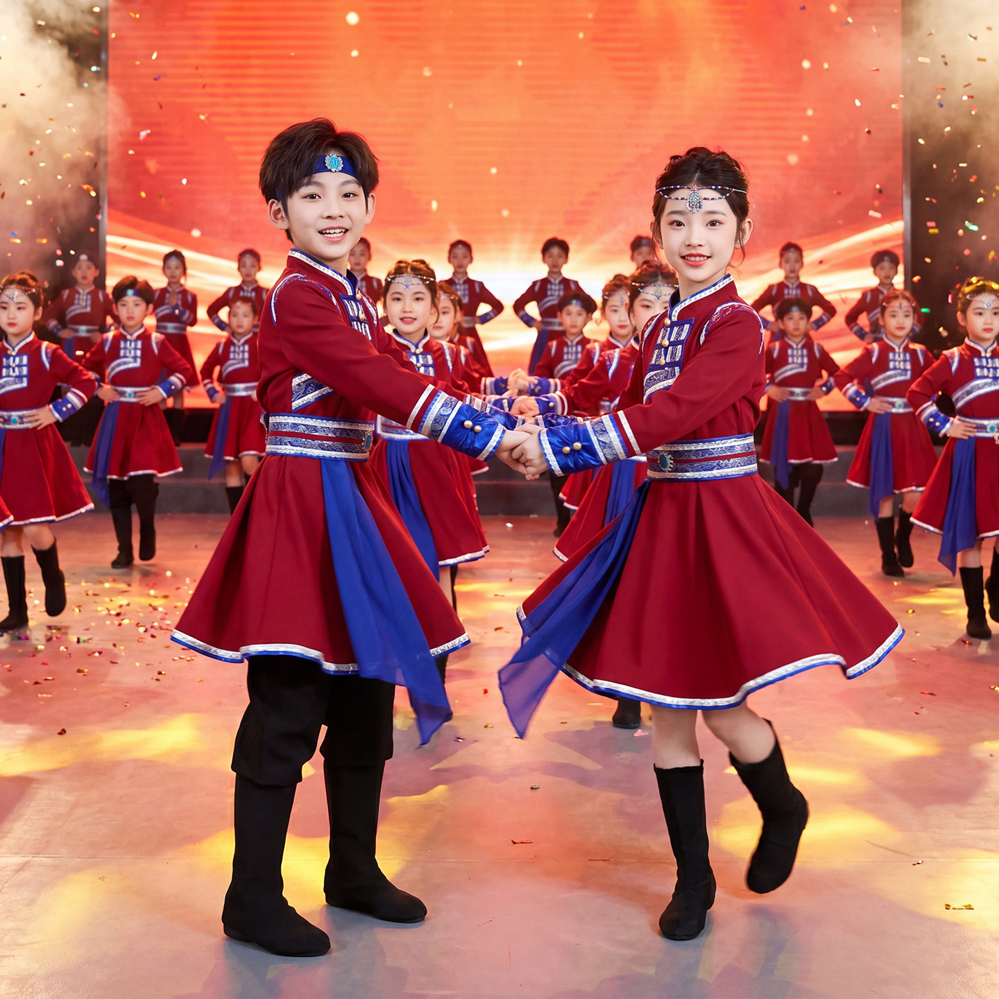 六一儿童蒙古服族白马舞蹈演出服装男女童草原筷子舞合唱表演服饰
