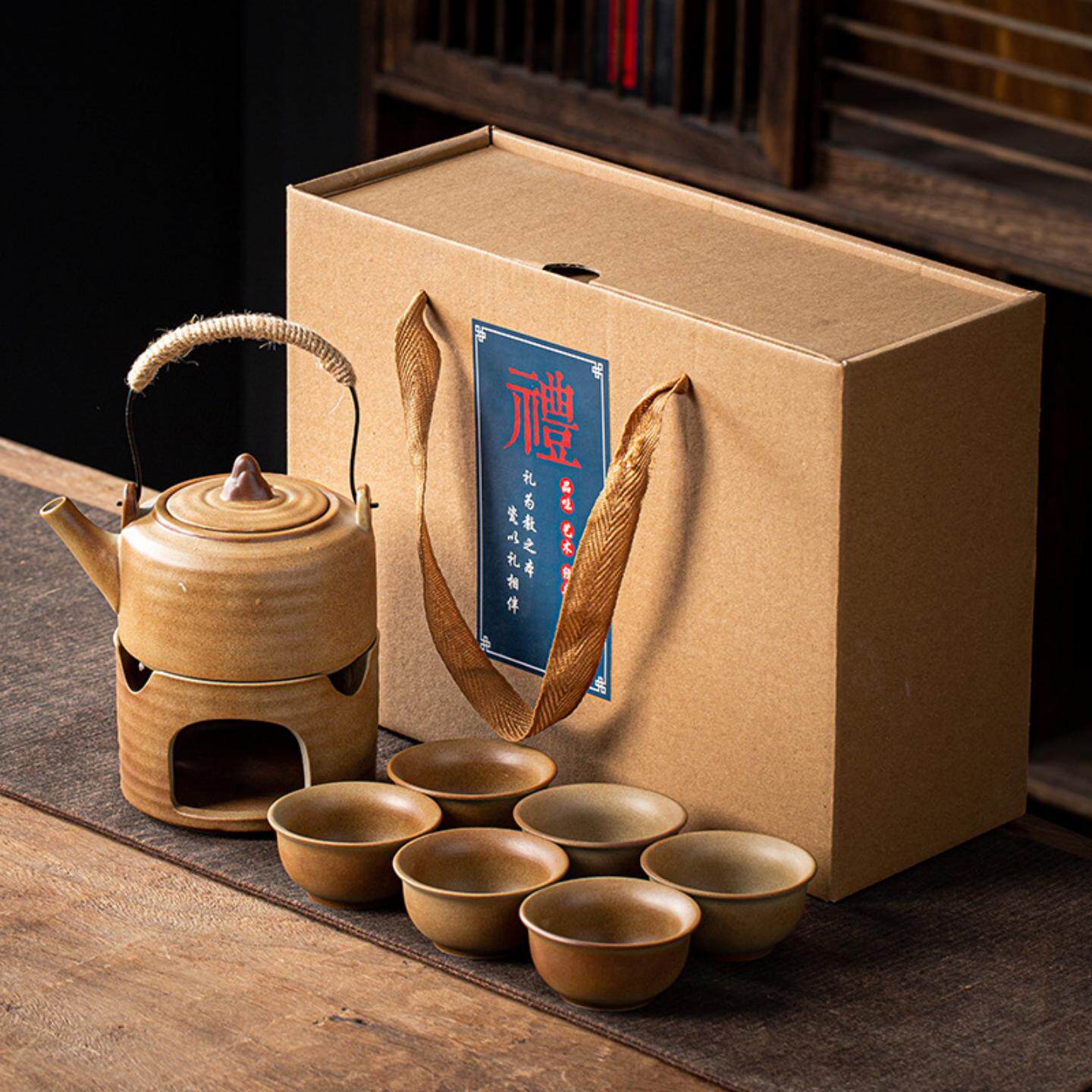 柴烧提梁壶茶具套装户外围炉