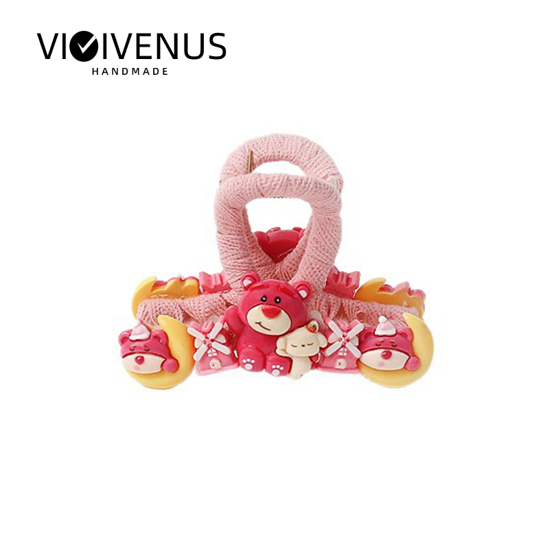 VIVIVENUS抓夹萌趣草莓熊抓夹女中号盘发鲨鱼夹高颜值发夹新款