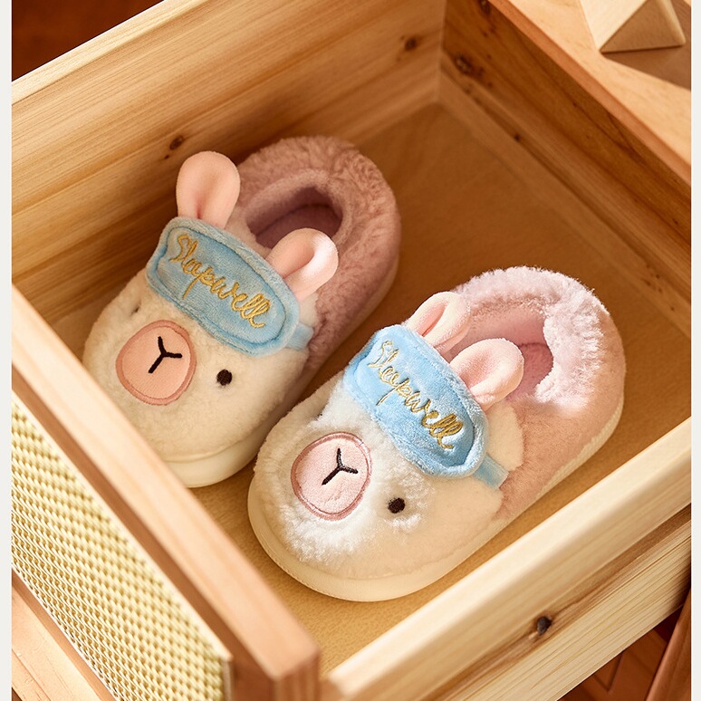 儿童棉拖鞋女童冬女孩室内毛毛包跟棉拖鞋1-6岁可爱幼儿家居棉拖