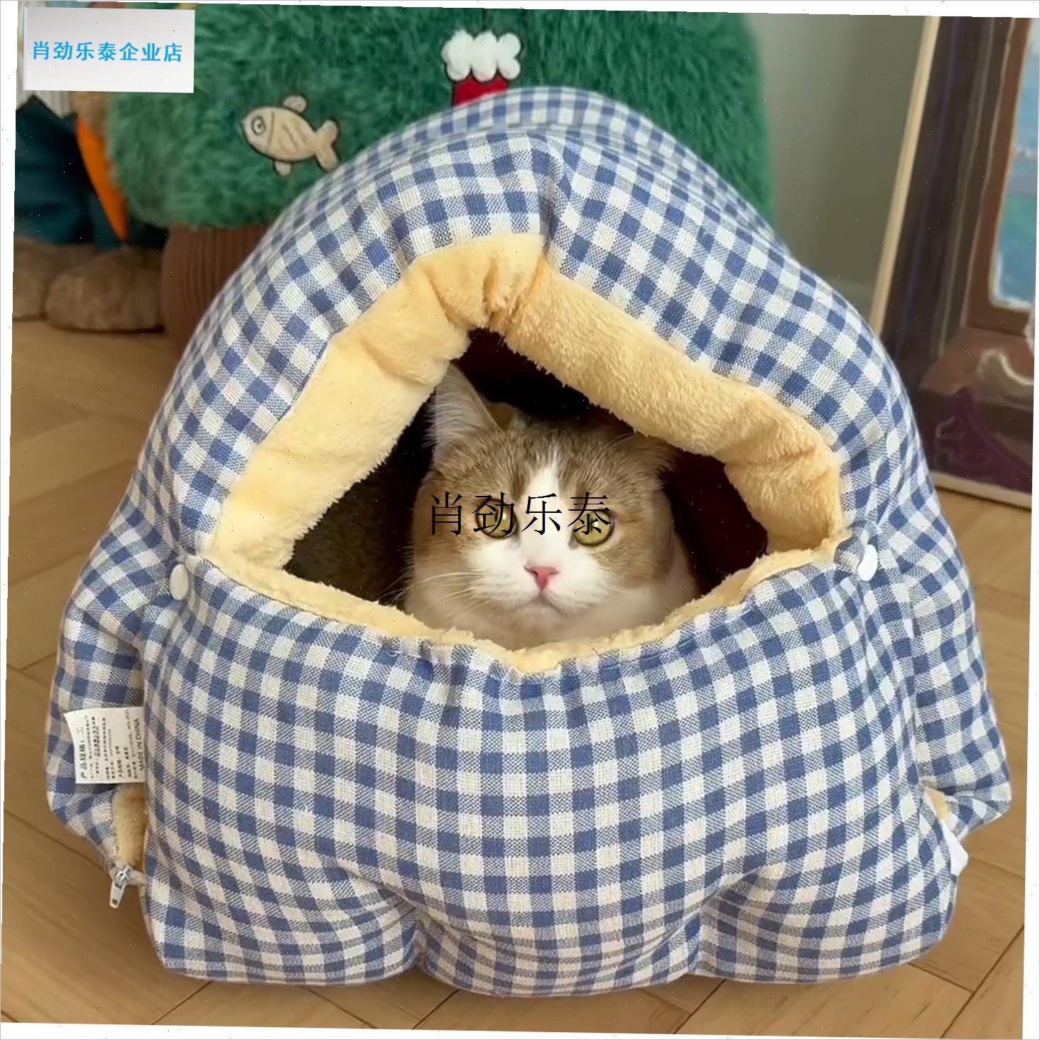 l睡袋猫窝冬季天保暖加绒加厚封闭式安全感包裹式可.拆洗宠物窝