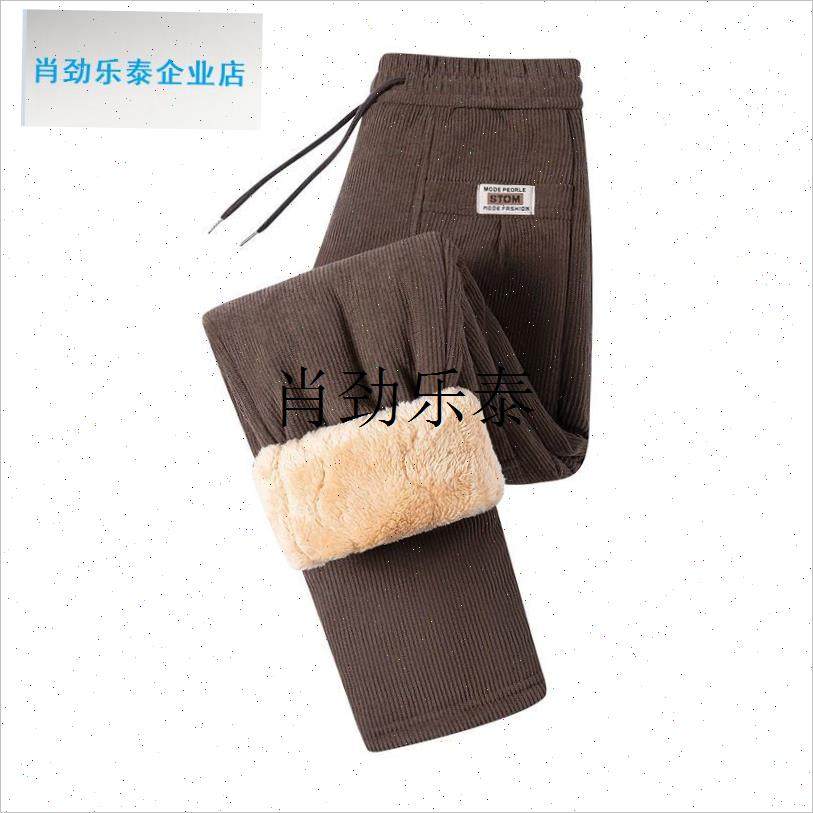 l年妈妈灯芯绒裤子宽松q外穿巨厚冬款加绒加厚奶奶棉裤条绒女裤