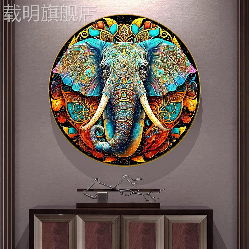 吉象如意LED挂画民族风大象发光壁画客厅走廊过道玄关茶室装饰画图片