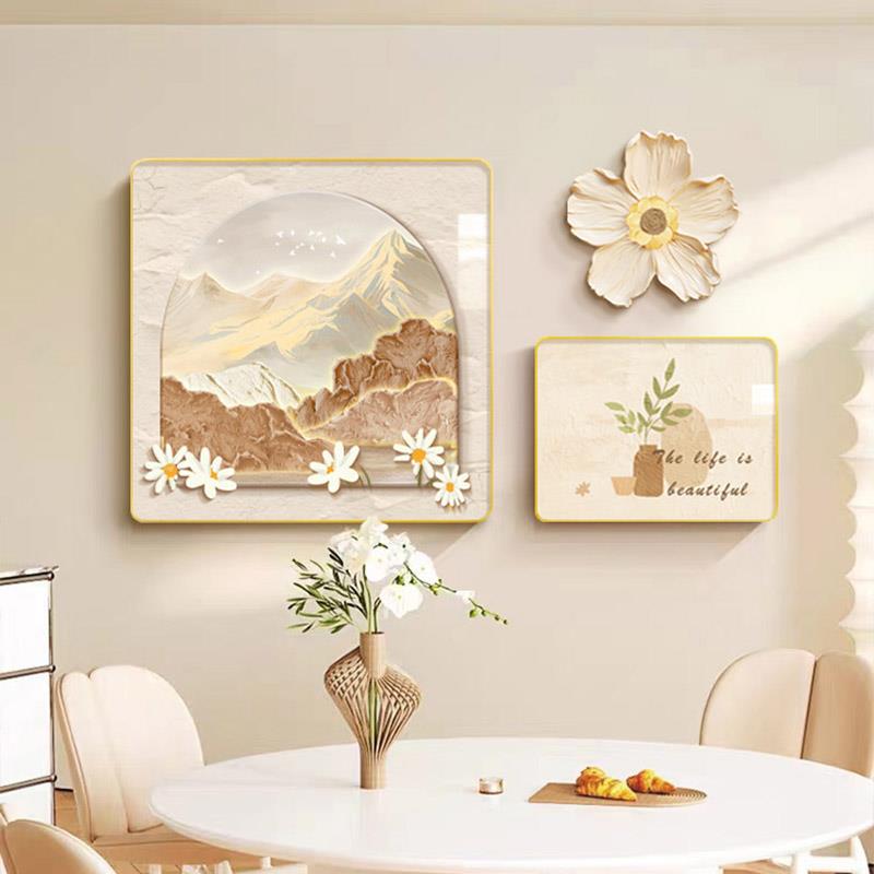 奶油风餐厅装饰画现代简约肌理感山水画饭厅壁画抽象卧室床头挂画