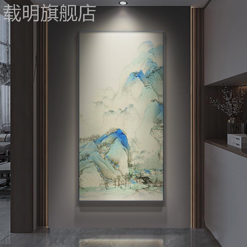 新中式入户玄关装饰画千里江山图竖版山水画楼梯挂画走廊过道壁画图片