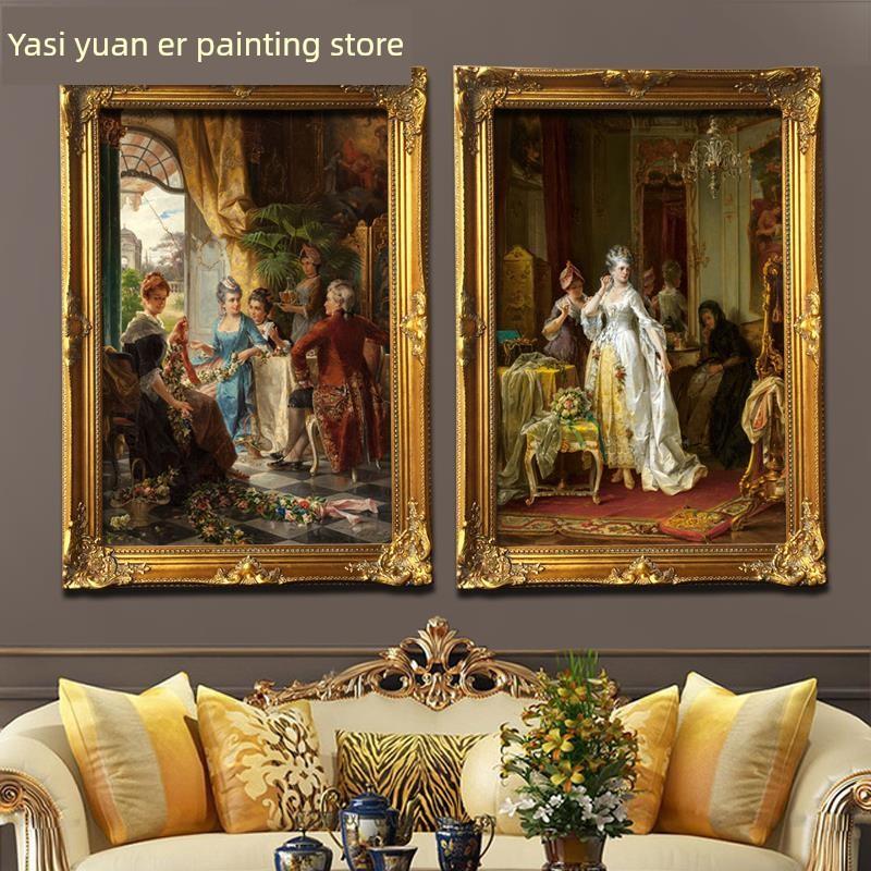 网红欧式宫廷式油画淑女客厅喷墨相框酒店会所装修