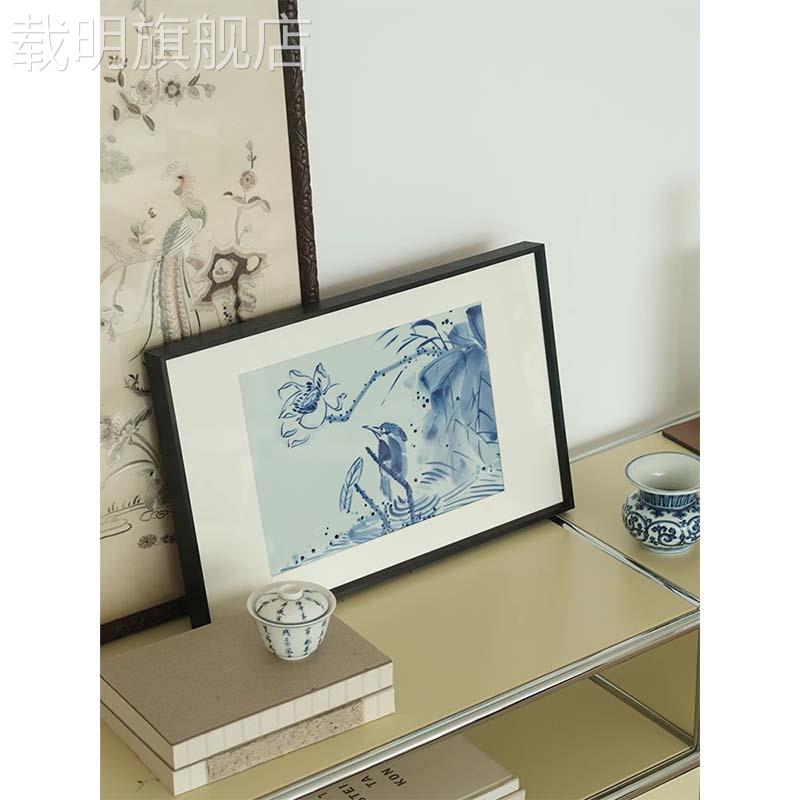 新中式青花瓷纹样清新小众挂画客厅卧室高级感国风覆古书房装饰画图片