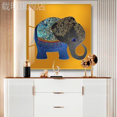 入户正对门玄关装饰画正方形大象挂画现代简约风走廊过道尽头壁画