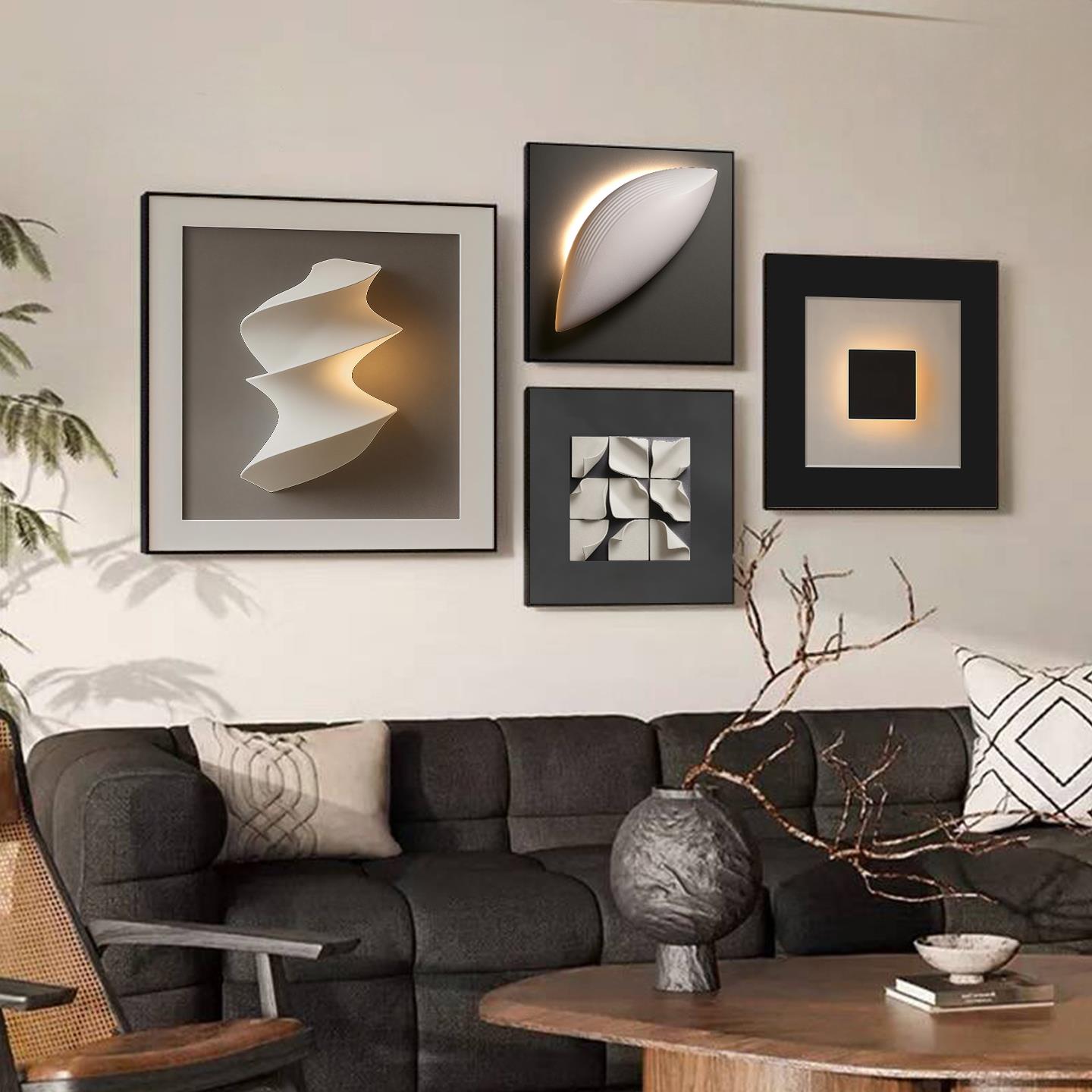 高级感客厅装饰画轻奢意式极简沙发背景墙壁画餐厅黑白灰抽象挂画