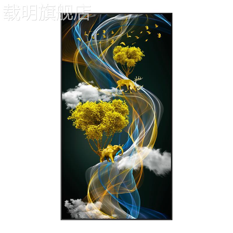 入门玄关装饰画大象竖版招财福鹿玄幻壁画入室进门口墙面挂画大气图片