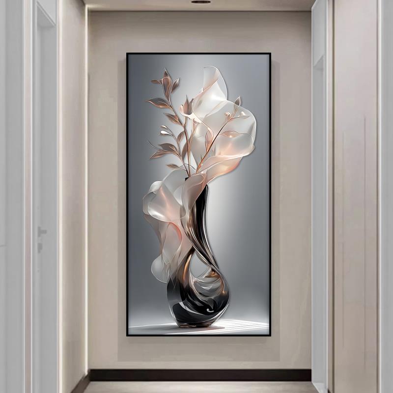 led带灯轻奢入户玄关装饰画走廊过道挂画简约壁画高级感平安富贵