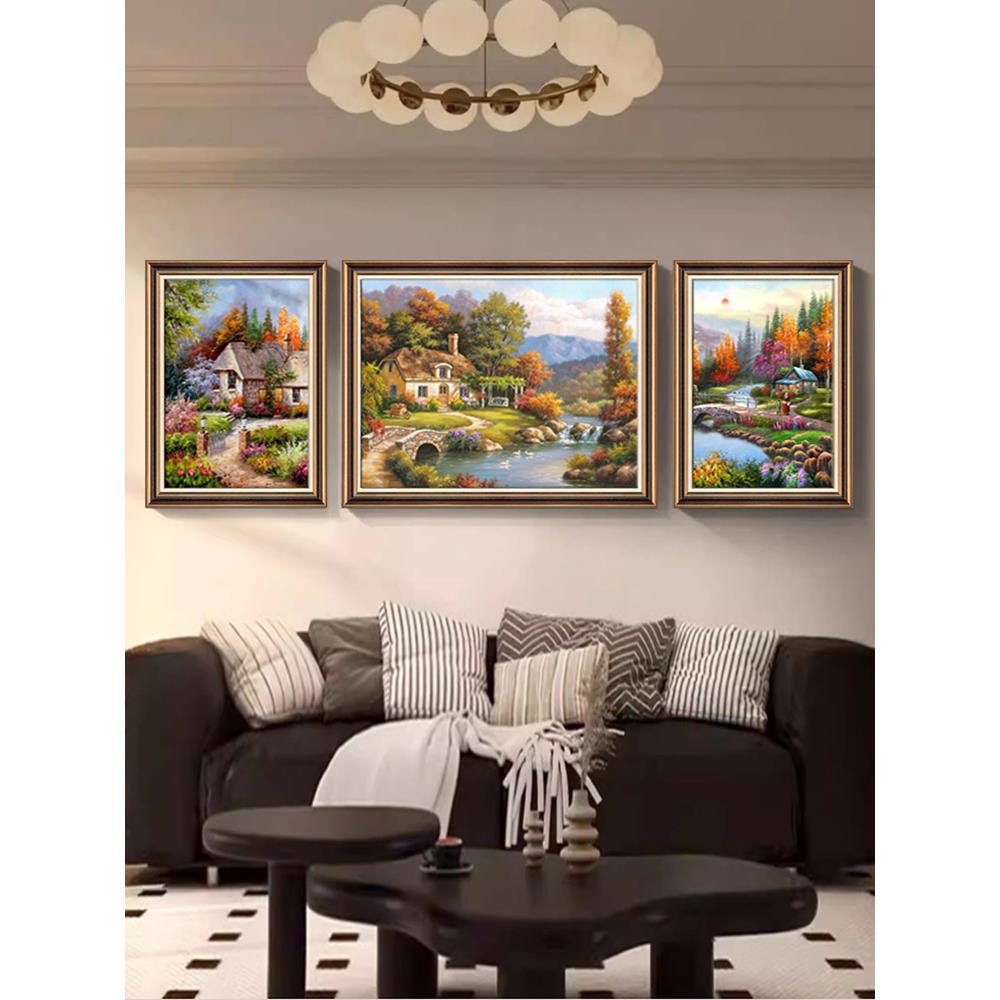 客厅装饰画美式覆古风沙发背景墙挂画油画肌理新品法式高级感壁画