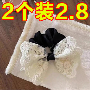甜美蝴蝶結千金發圈蕾絲雙層溫柔韓版 刺繡復古風發繩氣質 皮筋時尚