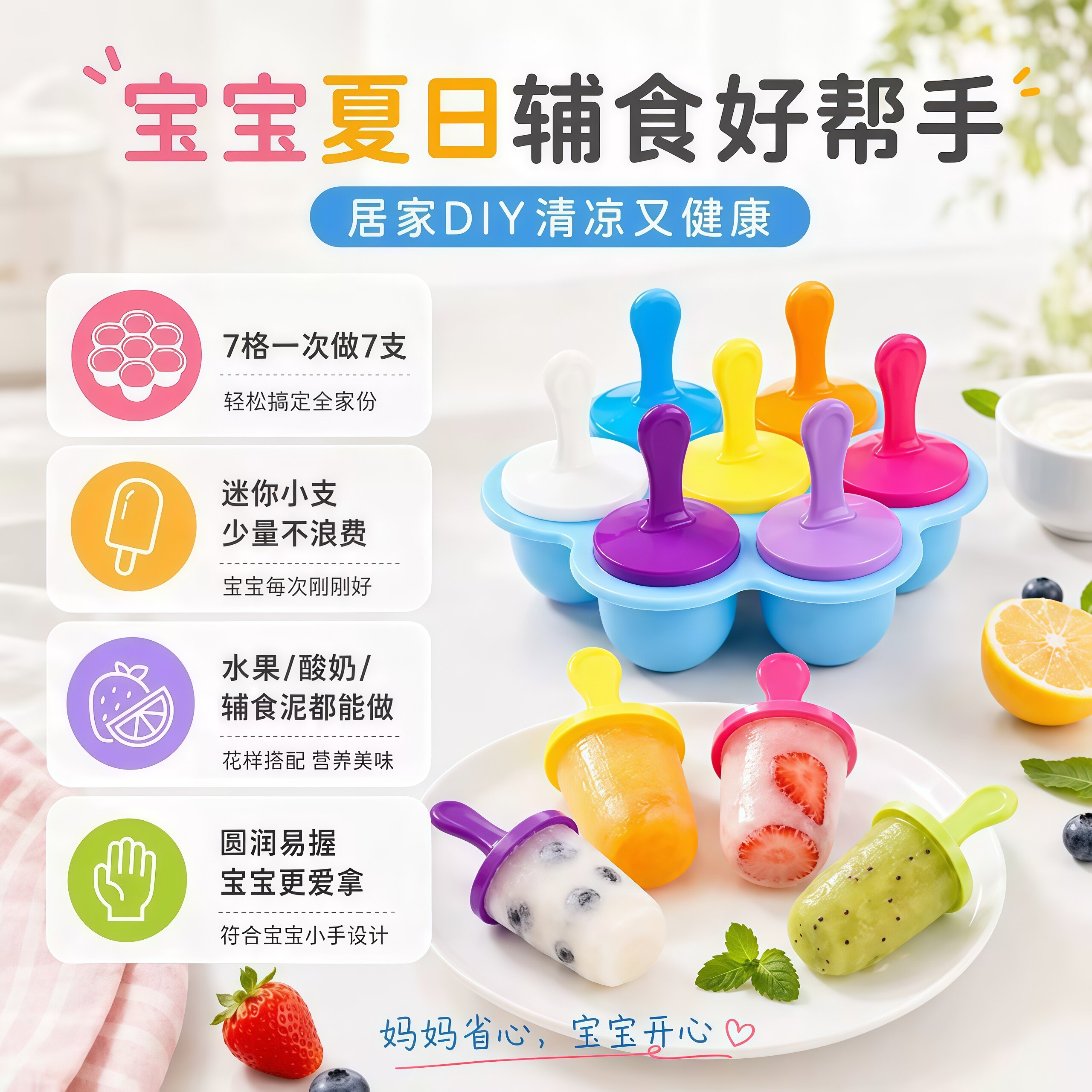 儿童七彩迷你冰棒雪糕模具