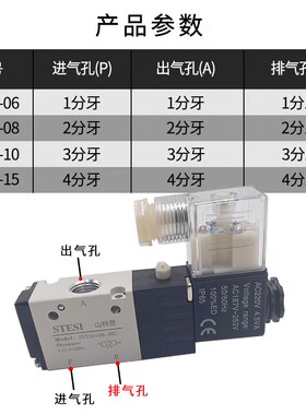 气动电磁阀3V210-08/3V310-10/3V410-15二位三通换向气阀亚德客型