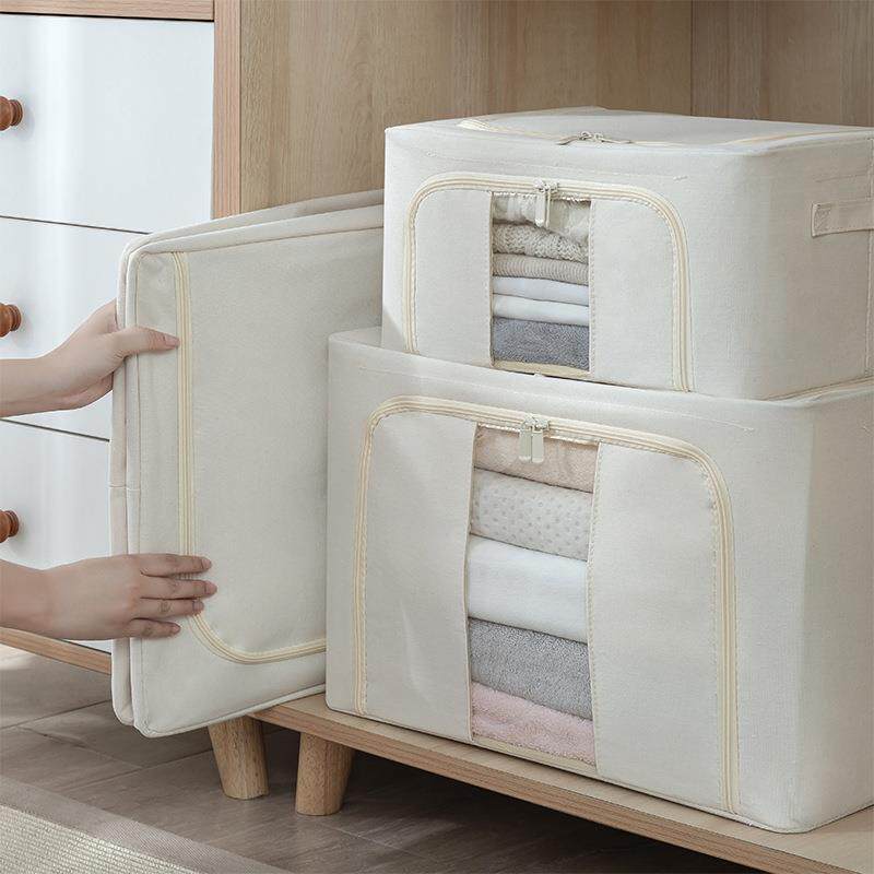 乐百纳收纳储物箱布艺翻盖双开口透明钢架可折叠大号现代简约纯白