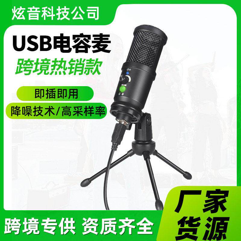 恩平电脑USB电容麦克风主播K歌录音降噪采样率话筒直播设备套装