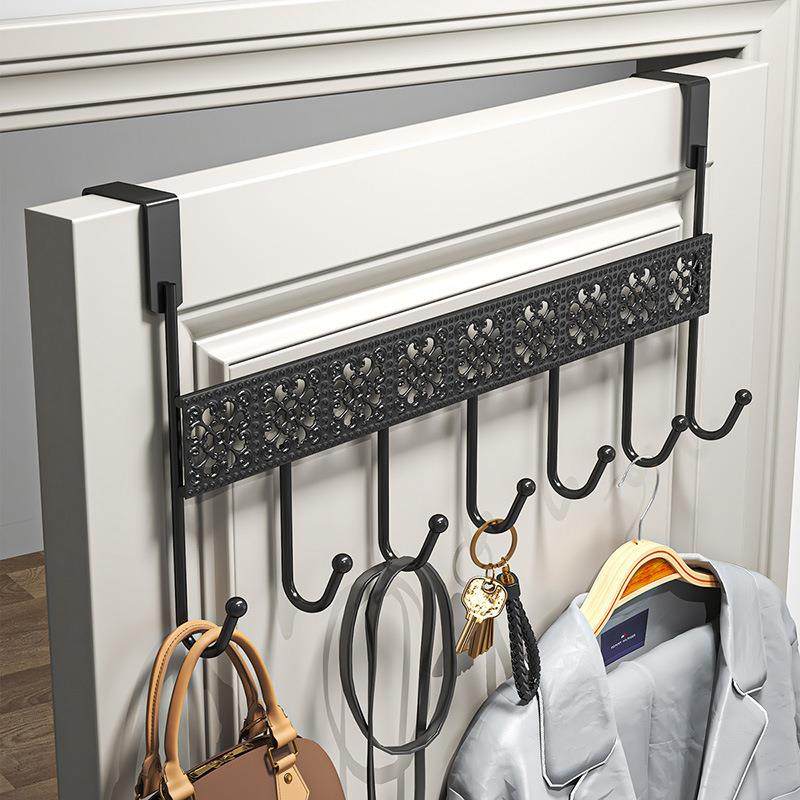 黑色花边门后七挂钩多功能免打孔铁艺挂架卧室家居空间收纳衣服钩
