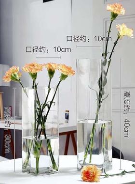 方形落地玻璃花瓶特大透明富贵竹插花百合花水养客厅现代简约手工