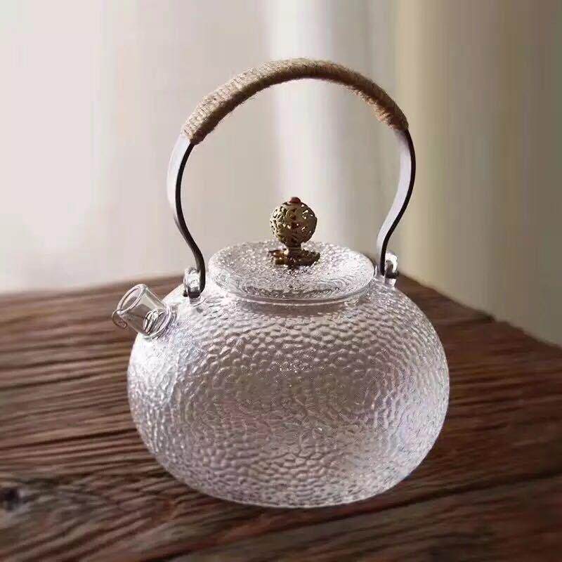 耐高温玻璃茶壶提梁壶 耐热玻璃煮茶锤纹壶可以明火饮水用具