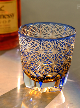 EVRA【三色堇】江户切子水晶玻璃酒杯手工雕刻威士忌洋酒杯礼盒装