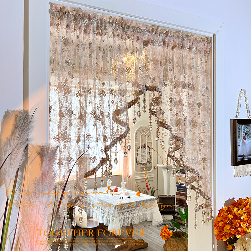 高定刺绣门帘重工吊珠纱帘免打孔门帘