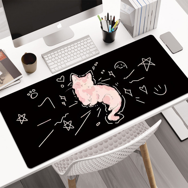 粉色猫猫鼠标垫超大卡通学生宿舍定制电脑桌垫大号键盘垫防滑