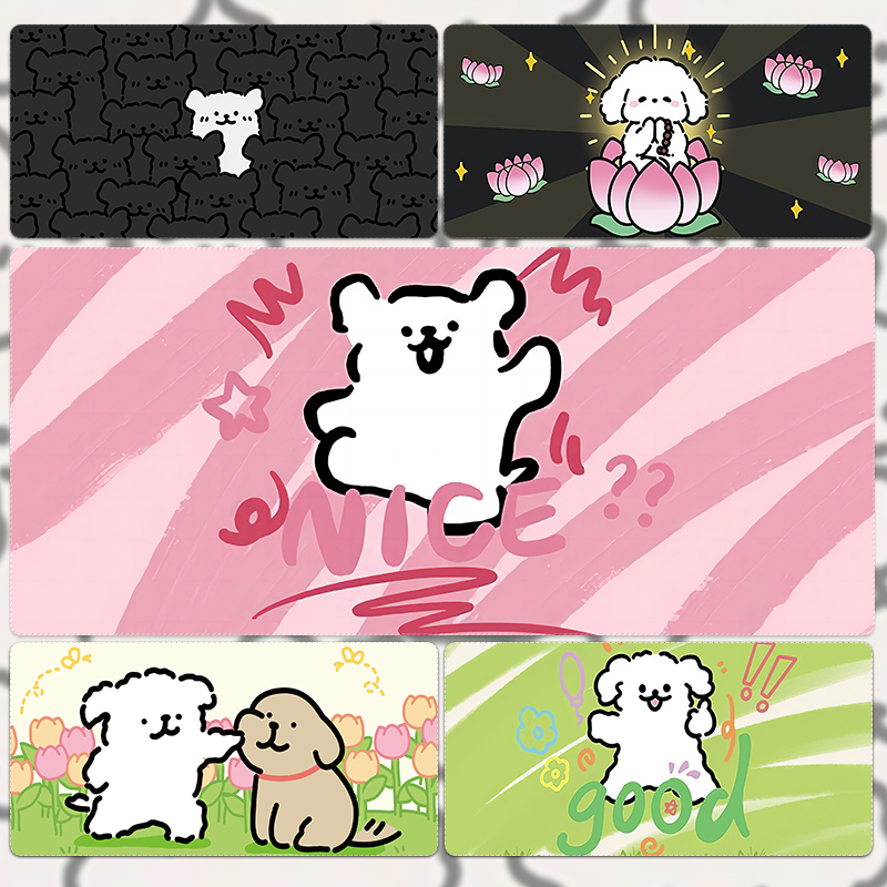 线条小狗鼠标垫超大可爱卡通女生宿舍定制电脑桌垫大号键盘垫防滑